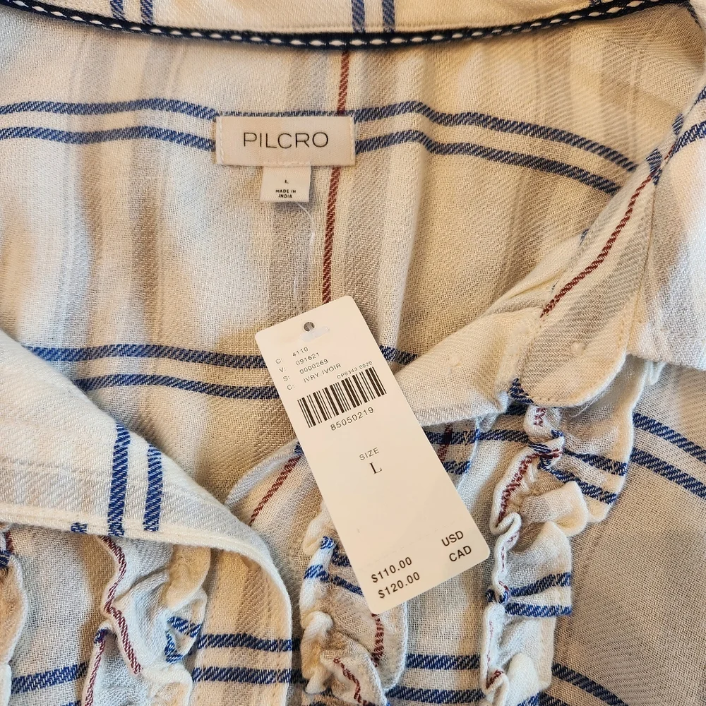 NEW Pilcro Plaid Tuxedo Ruffle Wool Blend Flannel Shirt Size Large - Picture 6 of 10